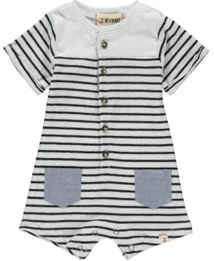 Me & Henry Navy & White Breton Romper