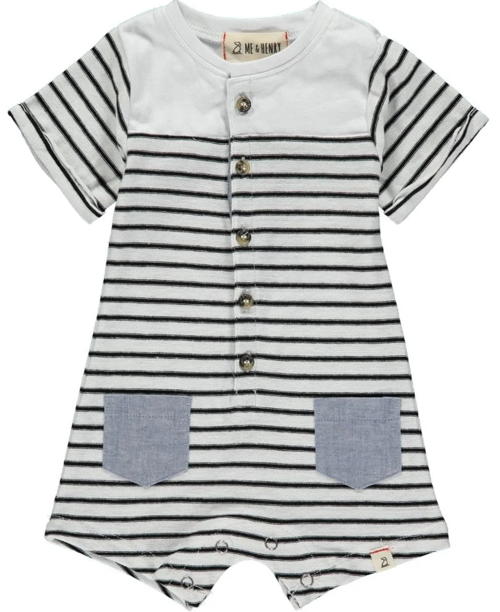 Me & Henry Navy & White Breton Romper
