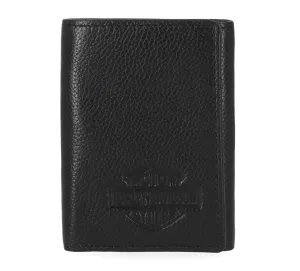 Men's Classic Leather Bar & Shield Trifold Black Wallet - Black