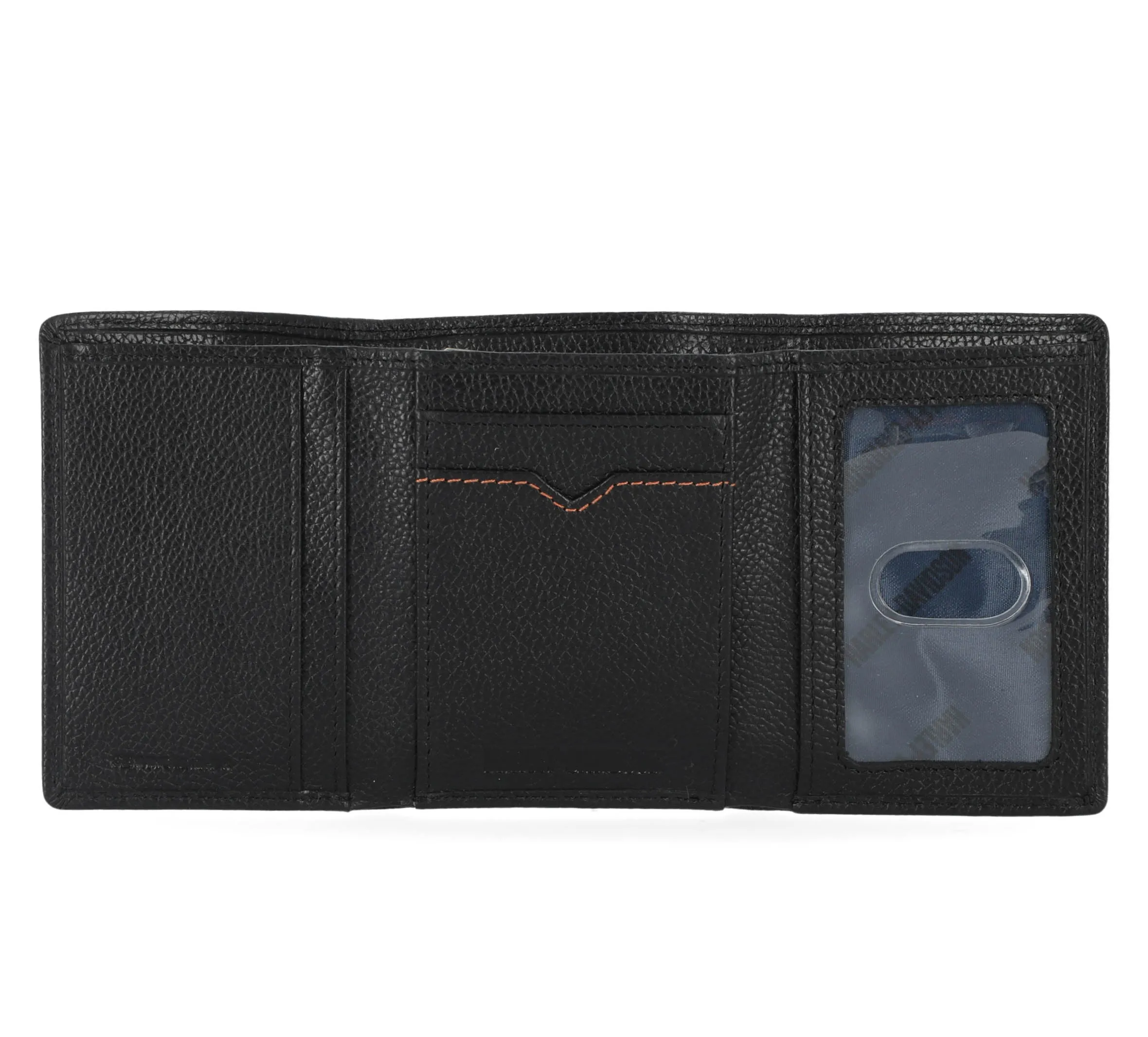 Men's Classic Leather Bar & Shield Trifold Black Wallet - Black