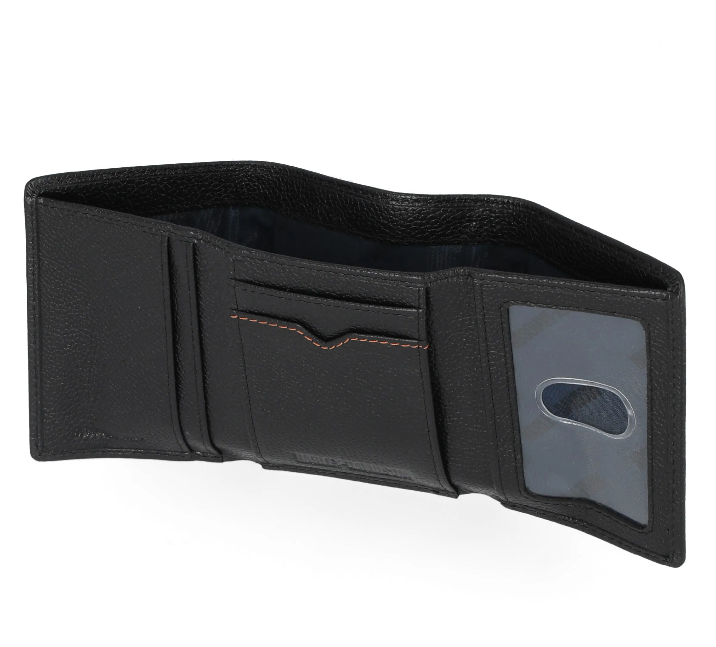 Men's Classic Leather Bar & Shield Trifold Black Wallet - Black