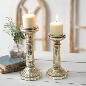 Mercury Glass Pillar Candle Holders