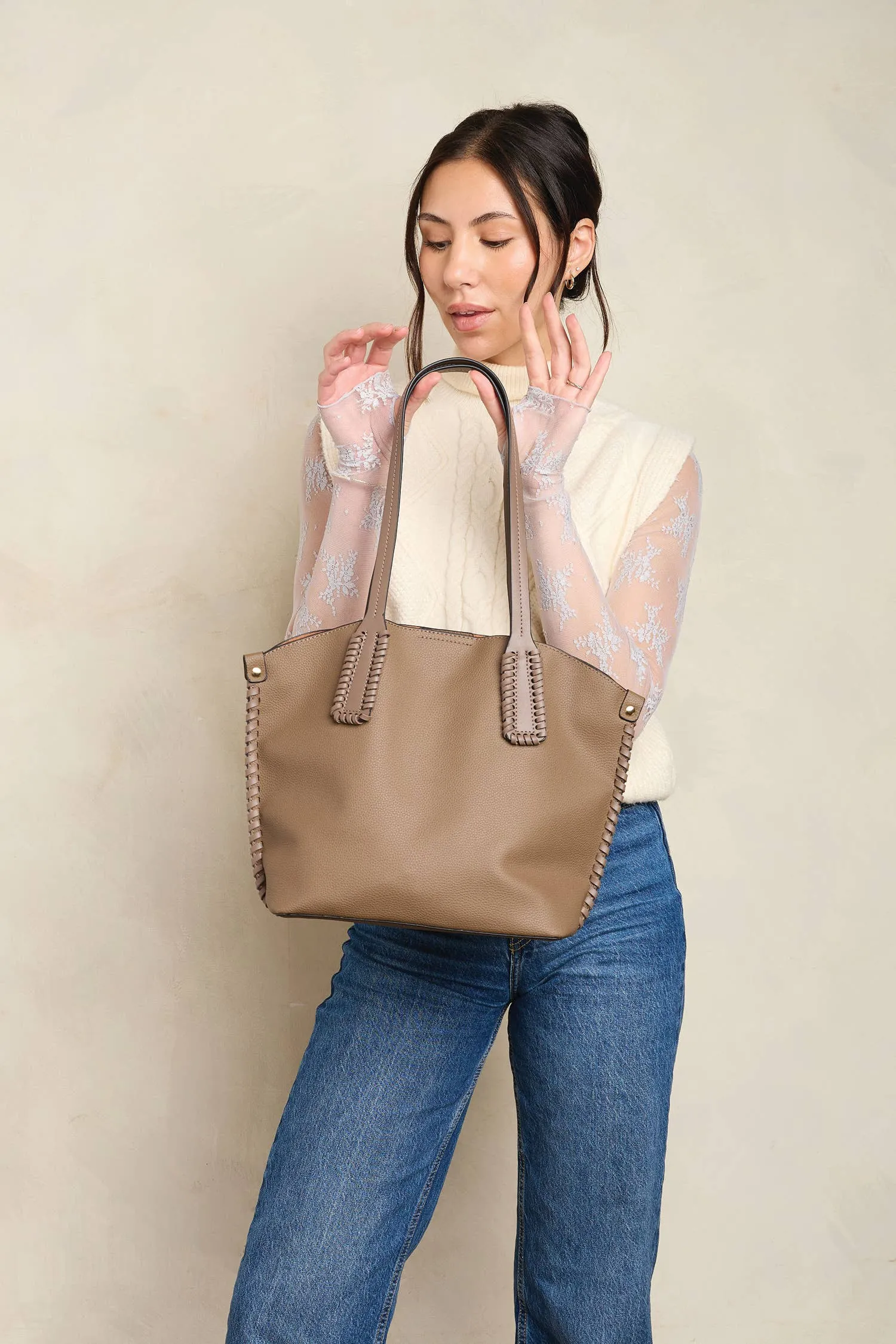 Micah Whipstitch 3-Compartment Tote: Olive