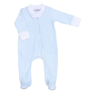 Mini checks Zipper Footie - Blue || Magnolia Baby