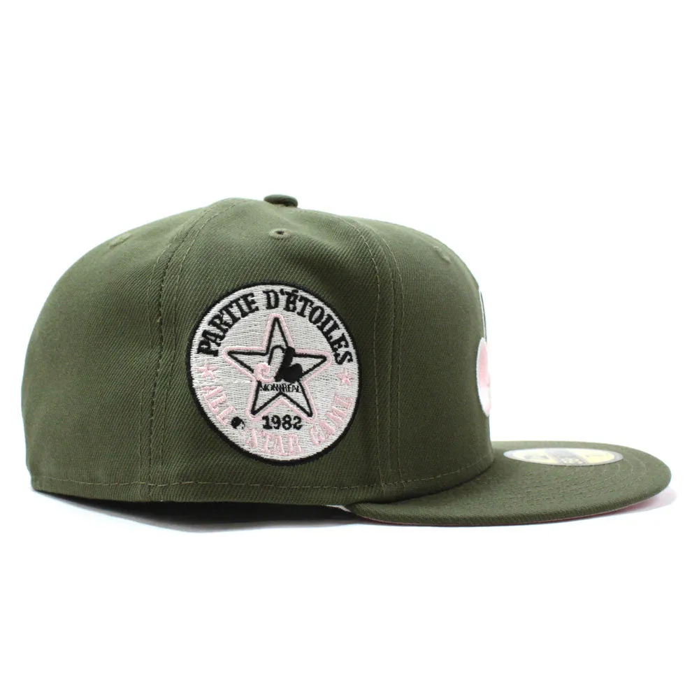 Montreal Expos 1982 All-Star Game New Era 59Fifty Fitted Hat (Glow in the Dark Logo Olive Pink Under brim)