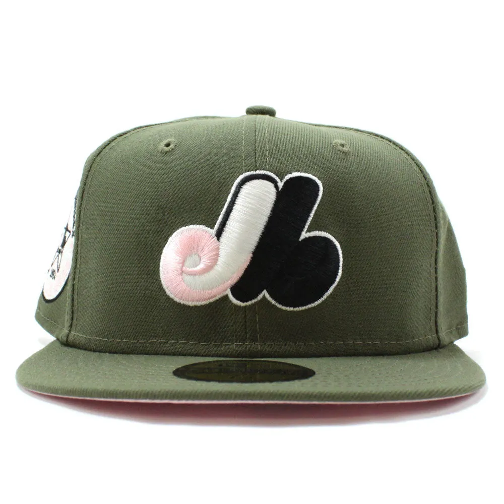 Montreal Expos 1982 All-Star Game New Era 59Fifty Fitted Hat (Glow in the Dark Logo Olive Pink Under brim)
