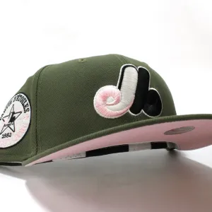 Montreal Expos 1982 All-Star Game New Era 59Fifty Fitted Hat (Glow in the Dark Logo Olive Pink Under brim)