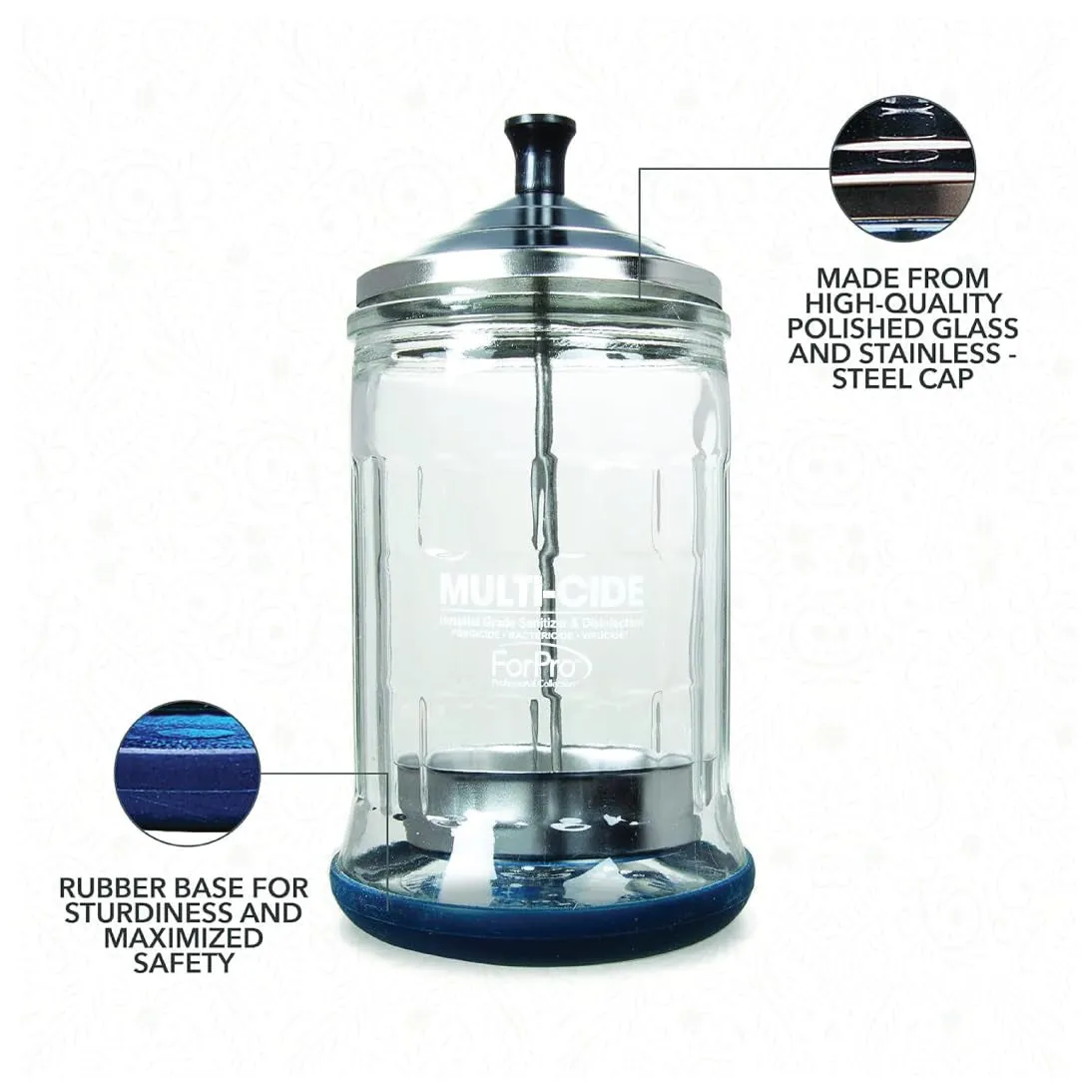 Multi-Cide Midsize Disinfecting Jar, Disinfectant Glass Jar for Manicure & Spa Implements, 21 Ounces
