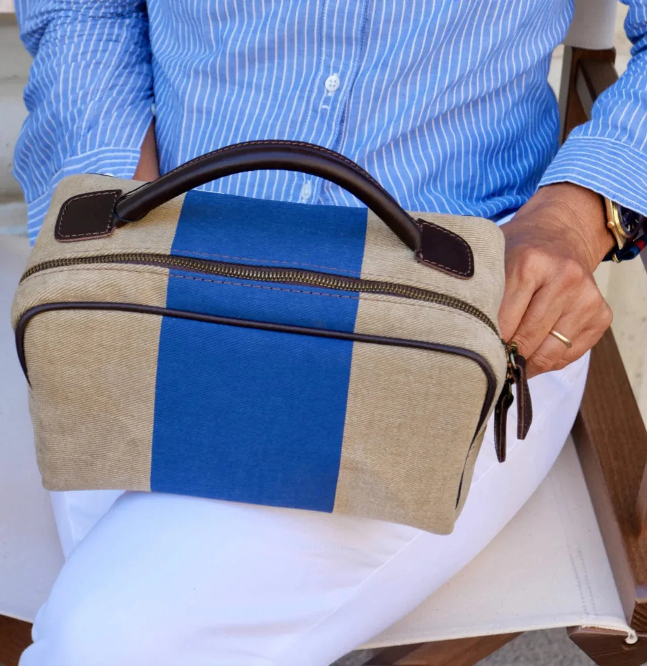 My Style Bags Berkeley Toiletry Travel Bag Gray/Red Stripes For Men