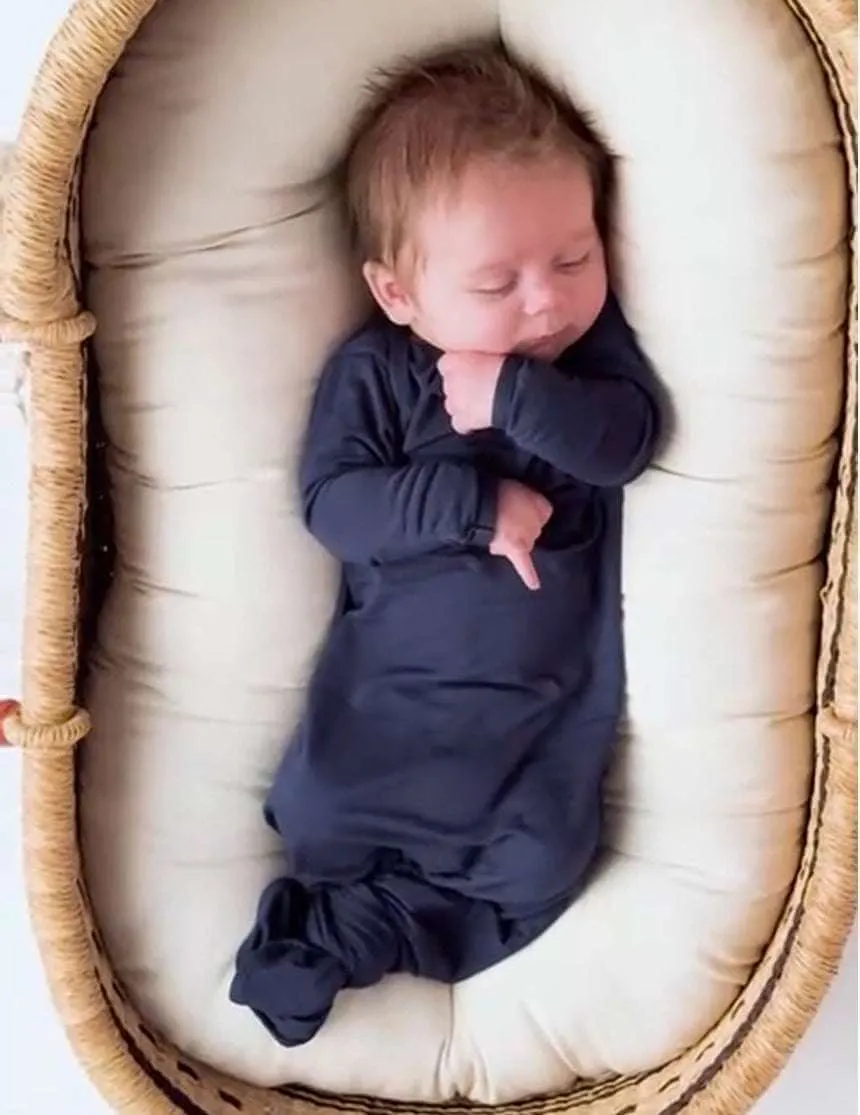 Navy Knotted Newborn Gown