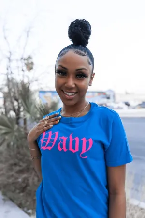 Neon Pink Reflective Wavy (OE) | Blue Tee