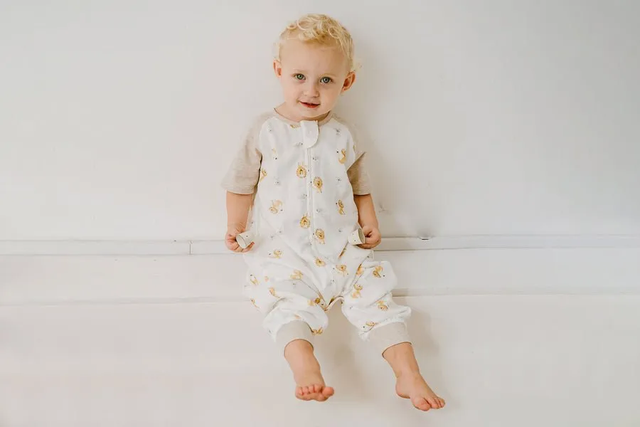 Nest Designs Raglan Bamboo Pima Short Sleeve Footed Sleep Bag 0.6 TOG - The Lion and The Mouse