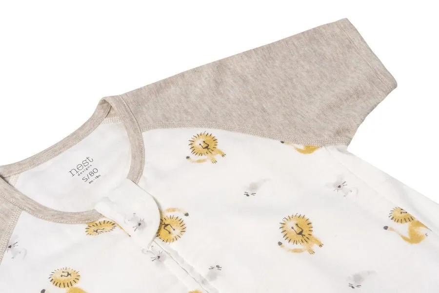Nest Designs Raglan Bamboo Pima Short Sleeve Footed Sleep Bag 0.6 TOG - The Lion and The Mouse