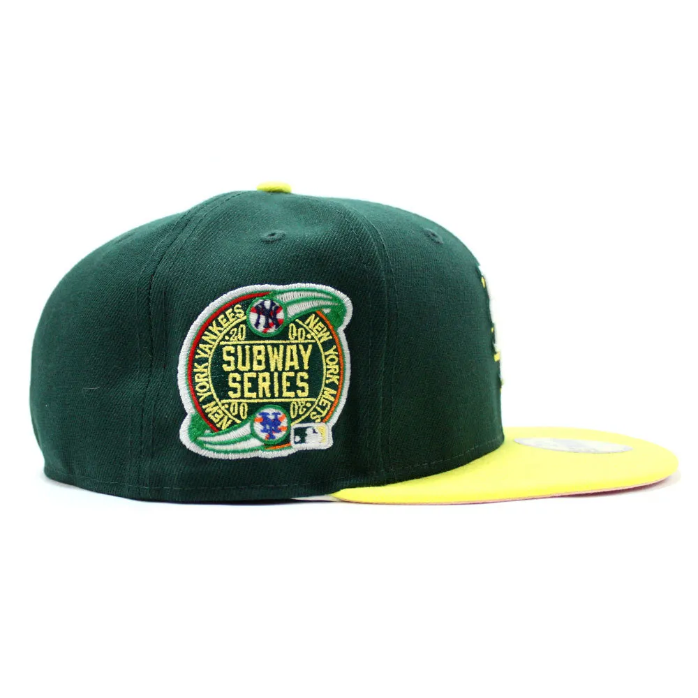 New York Mets 2000 World Series New Era 59Fifty Fitted Hat (Dark Green Yellow Subway Color Way Glow in the Dark Pink Under Brim)