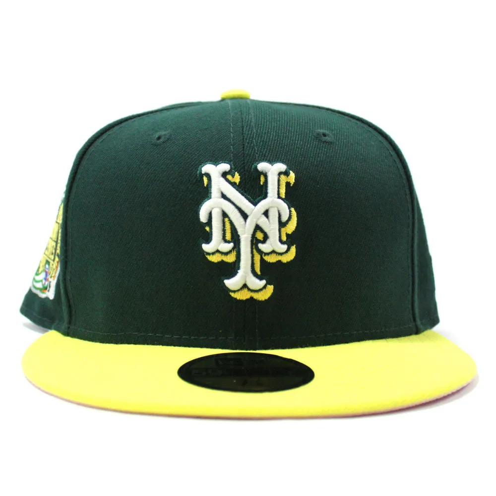New York Mets 2000 World Series New Era 59Fifty Fitted Hat (Dark Green Yellow Subway Color Way Glow in the Dark Pink Under Brim)