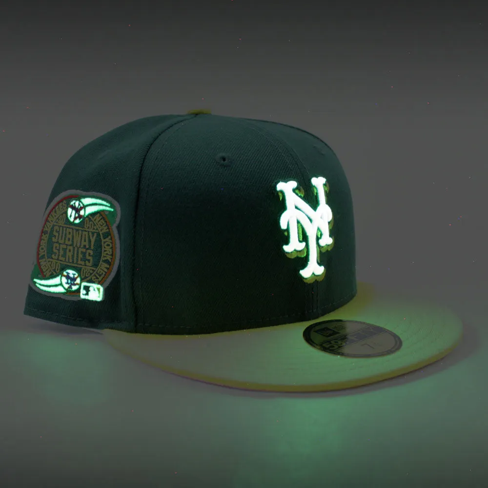 New York Mets 2000 World Series New Era 59Fifty Fitted Hat (Dark Green Yellow Subway Color Way Glow in the Dark Pink Under Brim)
