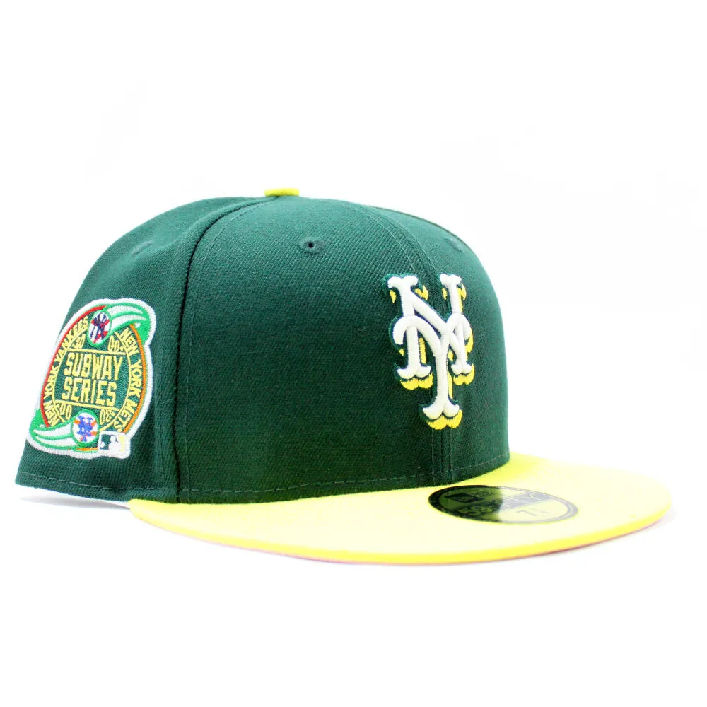 New York Mets 2000 World Series New Era 59Fifty Fitted Hat (Dark Green Yellow Subway Color Way Glow in the Dark Pink Under Brim)