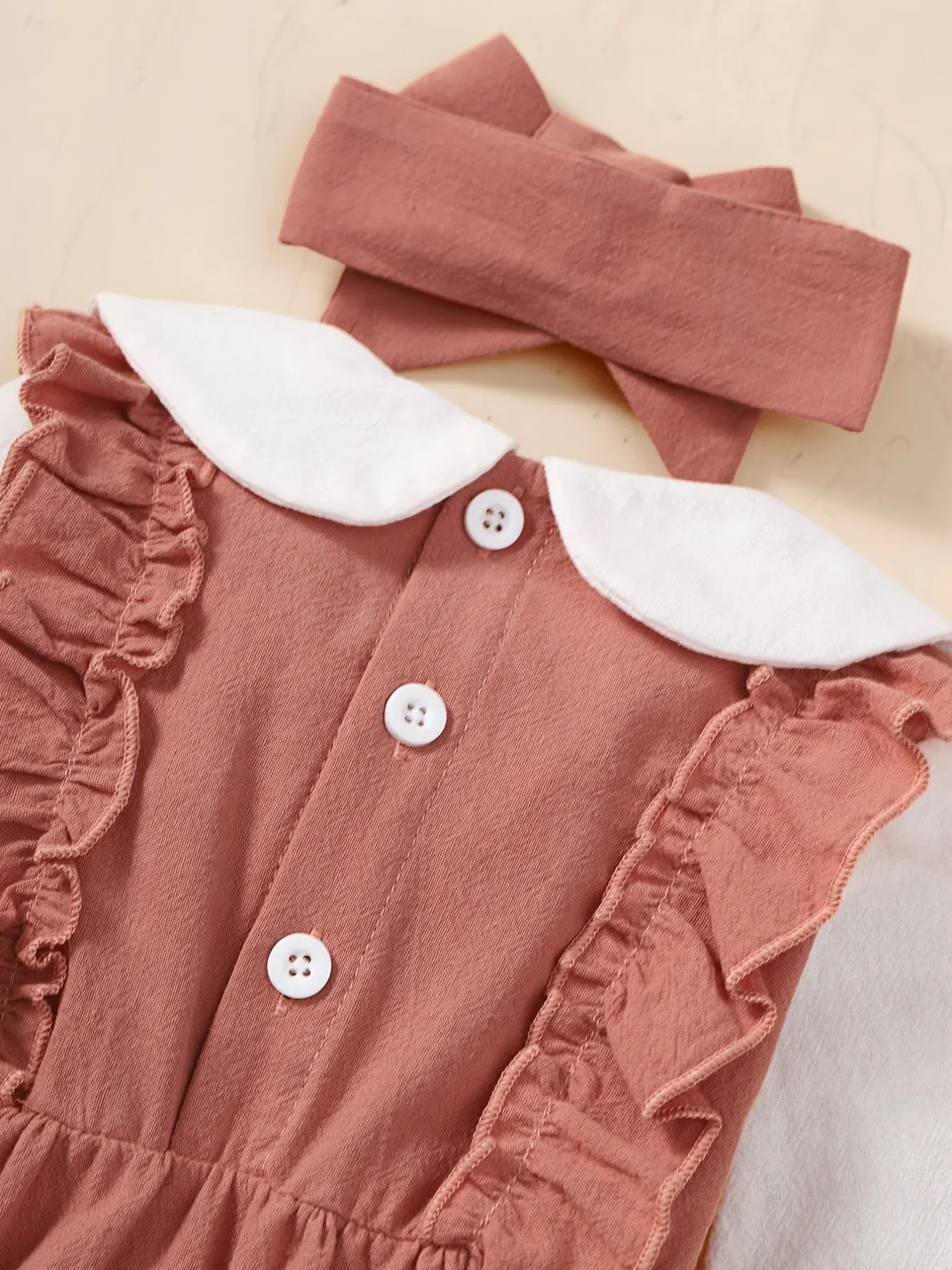 Newborn Infant Romper with Flower Embroidery