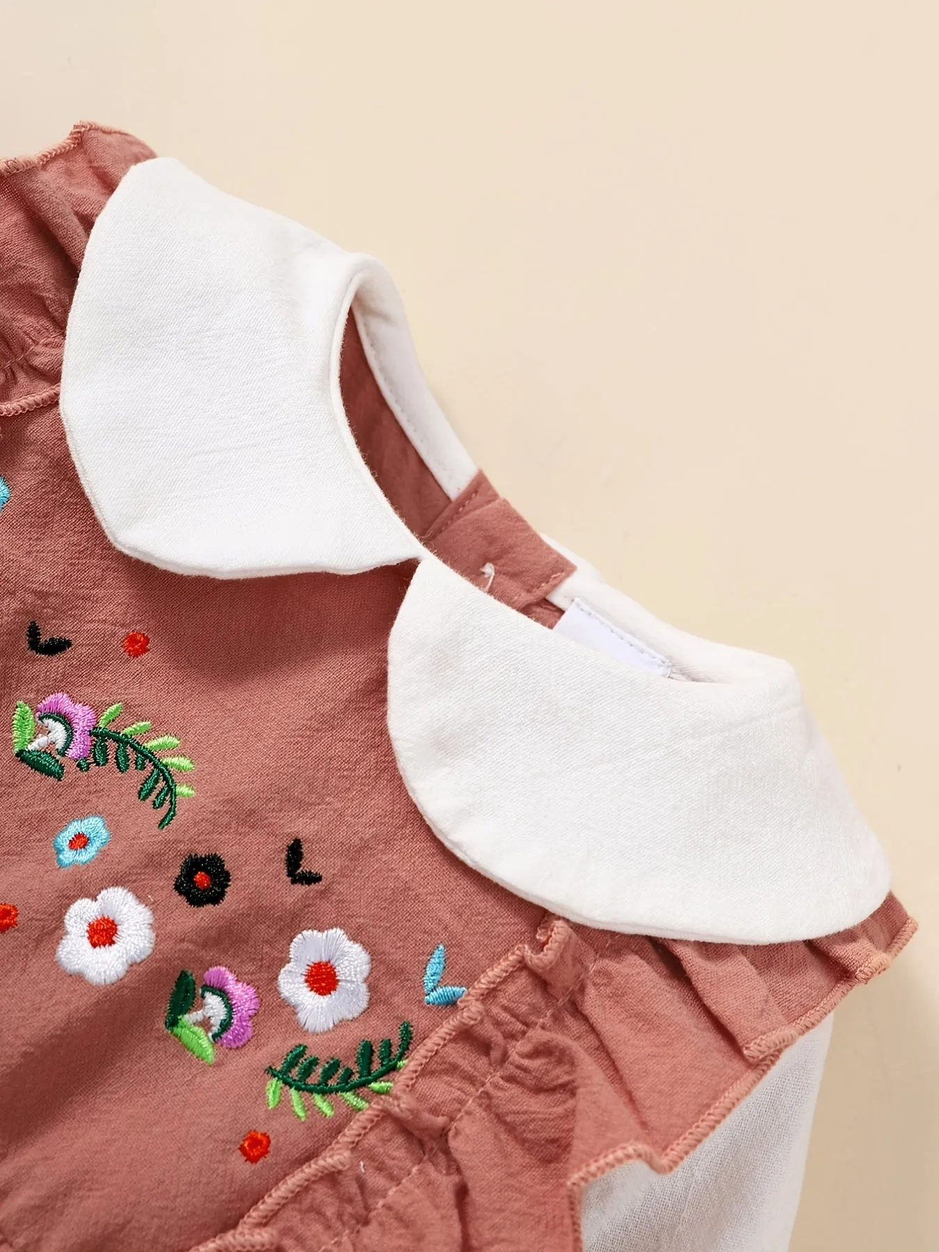 Newborn Infant Romper with Flower Embroidery