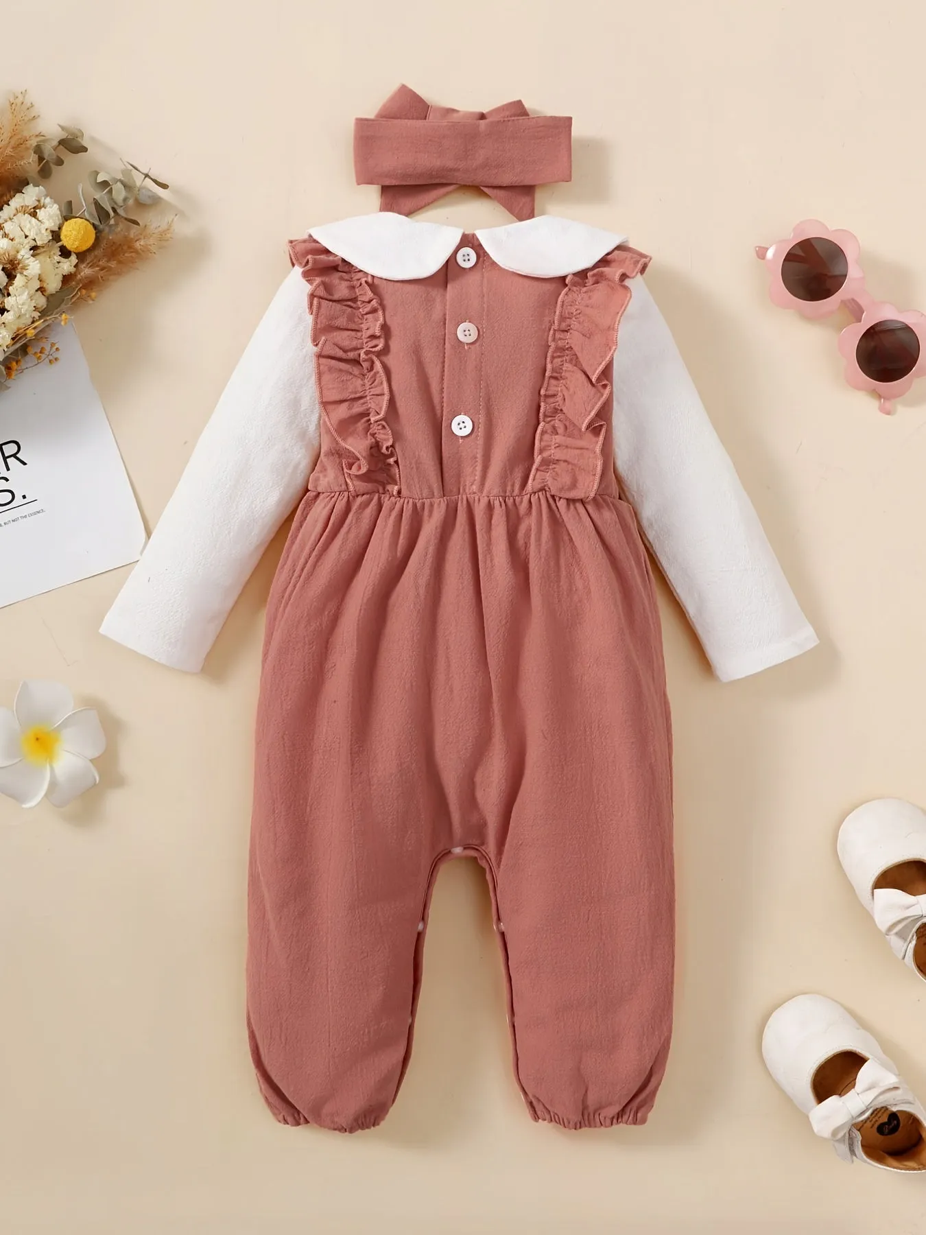 Newborn Infant Romper with Flower Embroidery