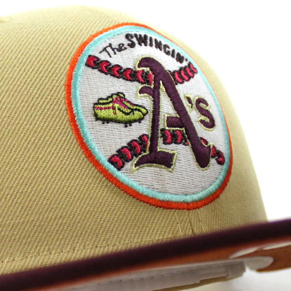 Oakland Athletics 1973 World Series New Era 59Fifty Fitted Hat (GITD VEGAS GOLD MAROON RUST ORANGE Under Brim)
