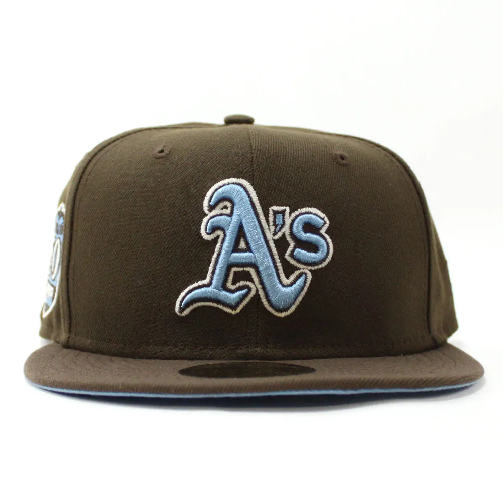 Oakland Athletics 50th Anniversary New Era 59Fifty Fitted Hat (Glow in the Dark Walnut Sky Blue Under Brim)