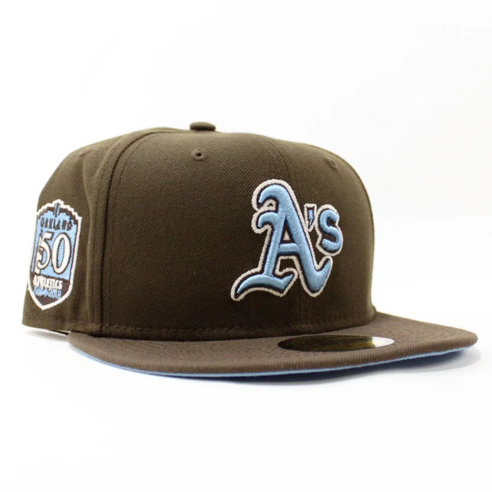 Oakland Athletics 50th Anniversary New Era 59Fifty Fitted Hat (Glow in the Dark Walnut Sky Blue Under Brim)
