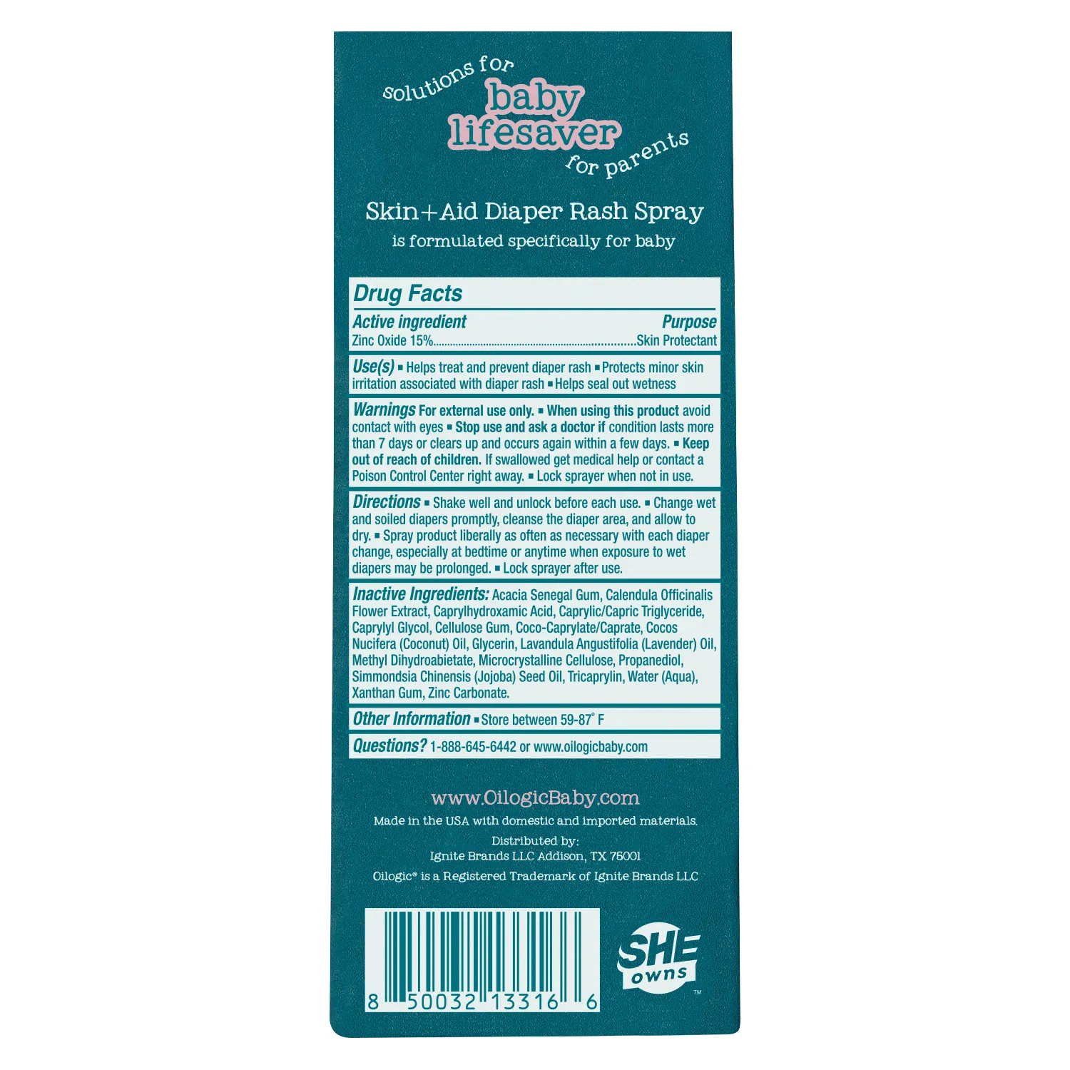 Oilogic Baby & Kid Solutions - Skin Aid Diaper Rash Spray