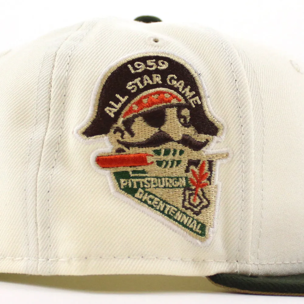 Pittsburgh Pirates 1959 All Star Game New Era 59Fifty Fitted Hat (GITD CHROME WHITE DARK SEAWEED KHAKI Under Brim)