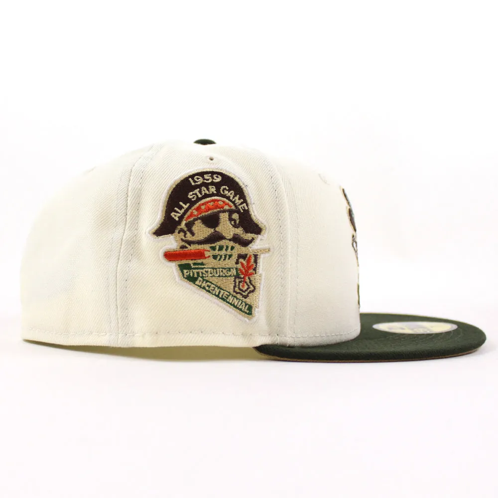 Pittsburgh Pirates 1959 All Star Game New Era 59Fifty Fitted Hat (GITD CHROME WHITE DARK SEAWEED KHAKI Under Brim)