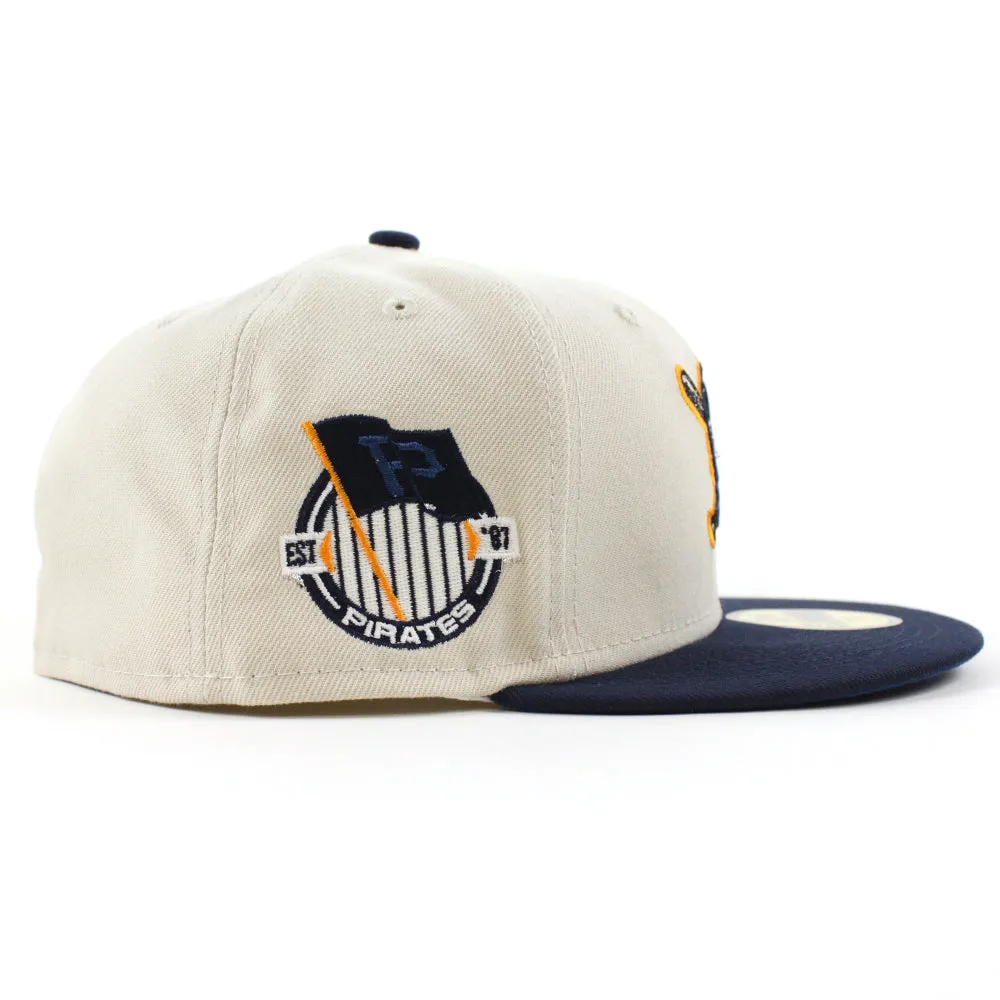 Pittsburgh Pirates TEAM FLAG 59Fifty New Era Fitted Hat (GITD Stone Oceanside Blue Seashore Blue Under Brim)