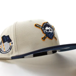 Pittsburgh Pirates TEAM FLAG 59Fifty New Era Fitted Hat (GITD Stone Oceanside Blue Seashore Blue Under Brim)