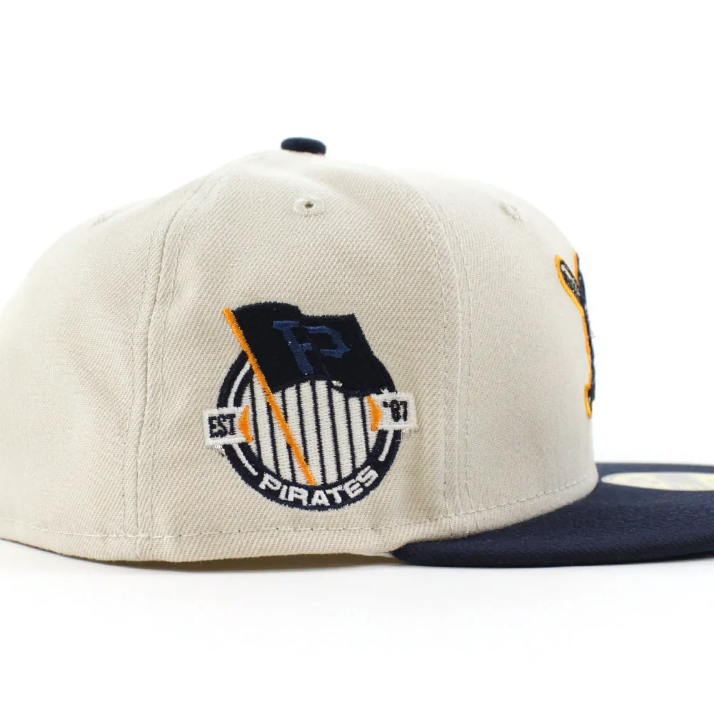 Pittsburgh Pirates TEAM FLAG 59Fifty New Era Fitted Hat (GITD Stone Oceanside Blue Seashore Blue Under Brim)