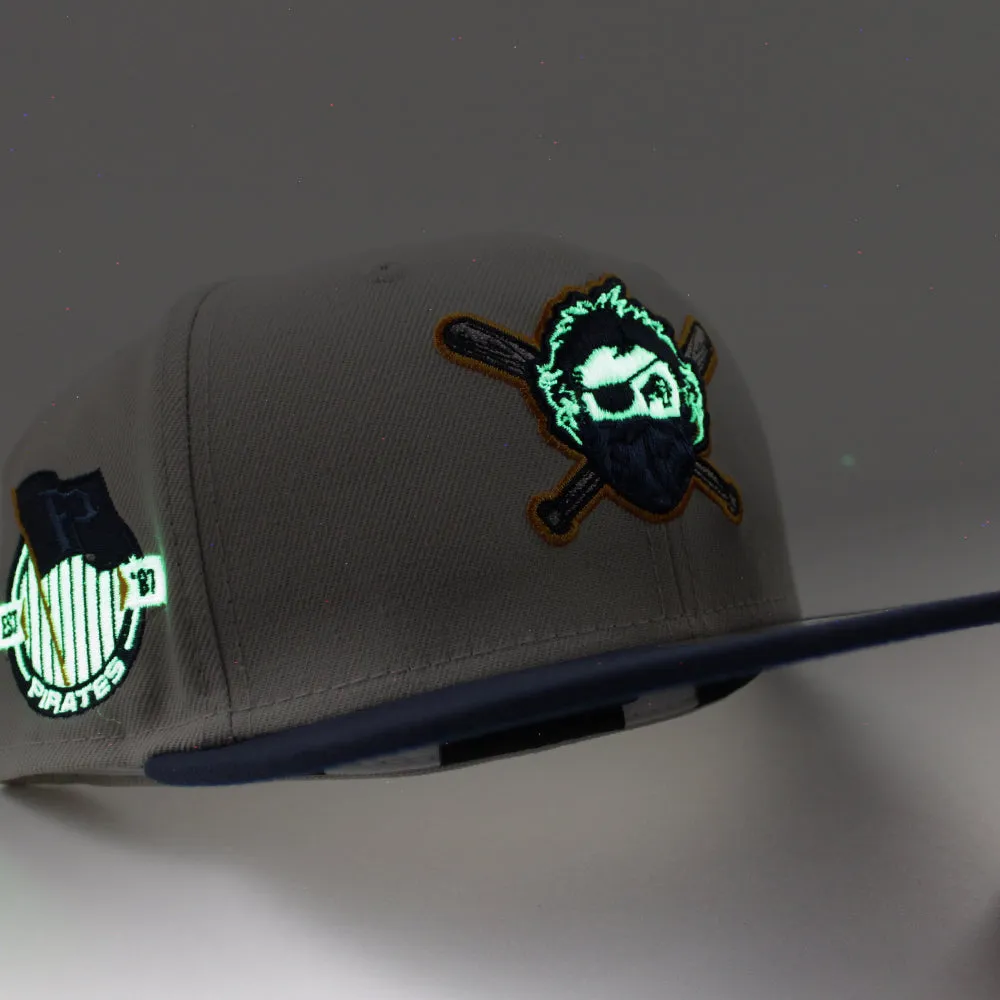 Pittsburgh Pirates TEAM FLAG 59Fifty New Era Fitted Hat (GITD Stone Oceanside Blue Seashore Blue Under Brim)