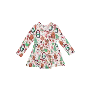 Posh Peanut Cookie Medley L/S Ruffled Bodysuit Dress