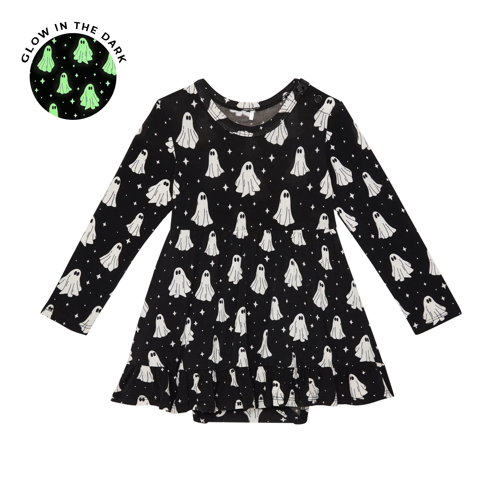 Posh Peanut Ghostly L/S Ruffled Bodysuit Dress
