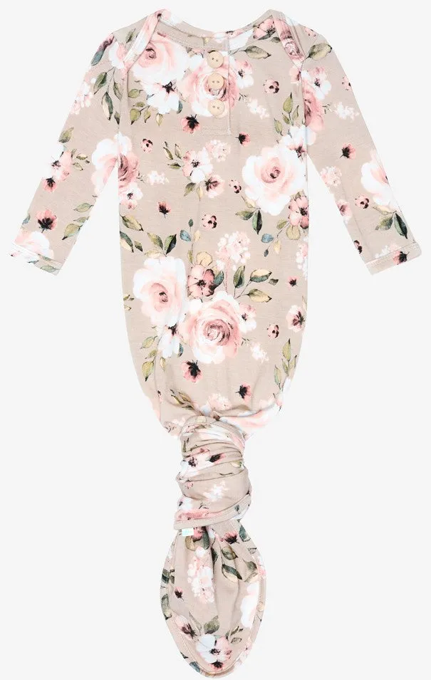 Posh Peanut Sienna Floral Wood Button Knotted Gown