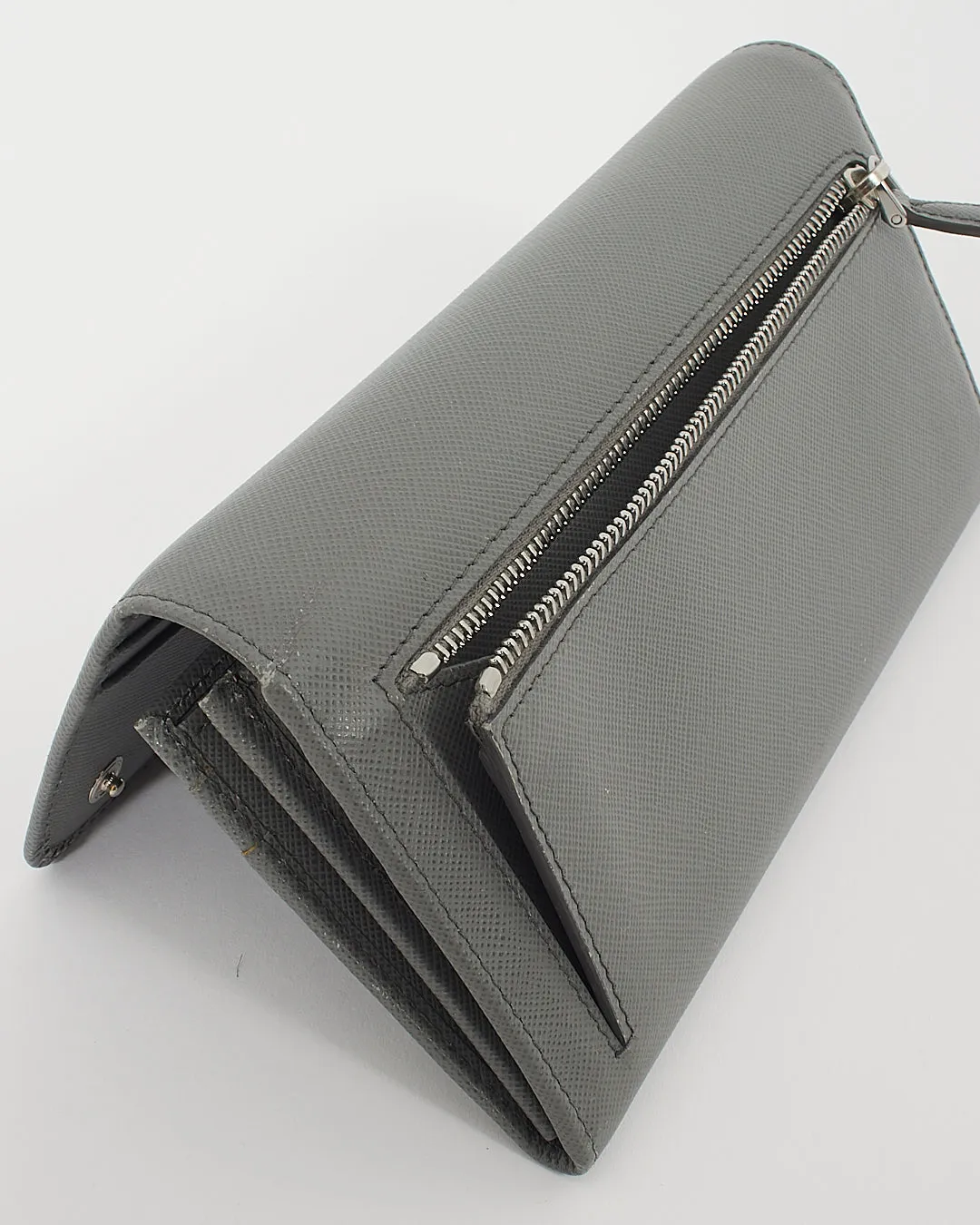 Prada Grey Saffiano Leather Wallet Continental Wallet