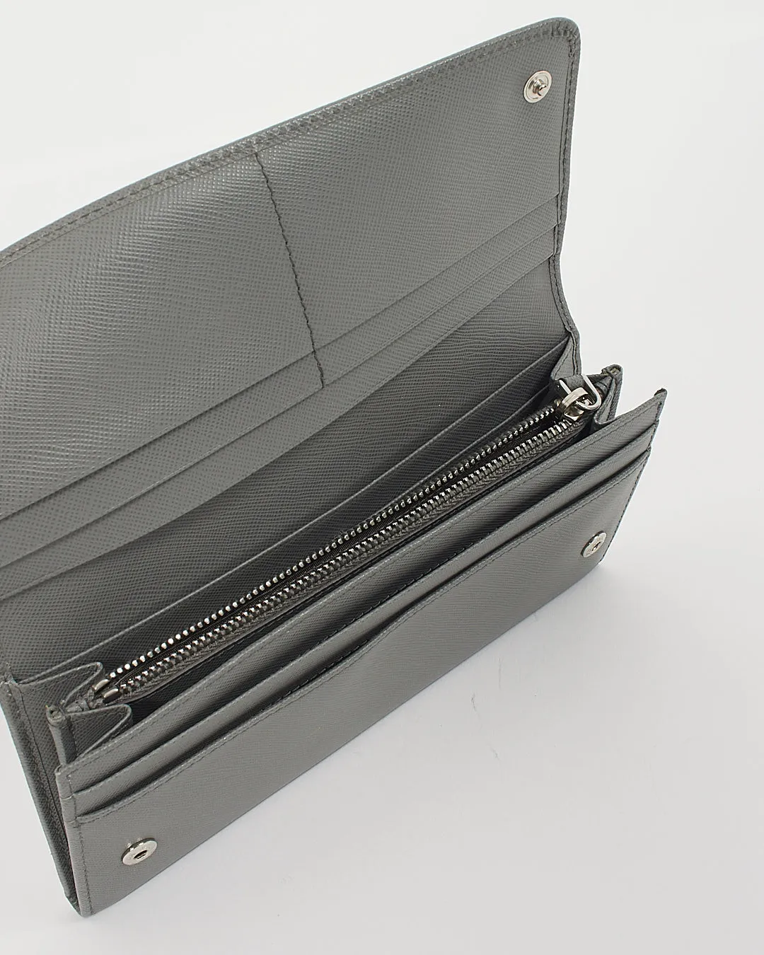 Prada Grey Saffiano Leather Wallet Continental Wallet
