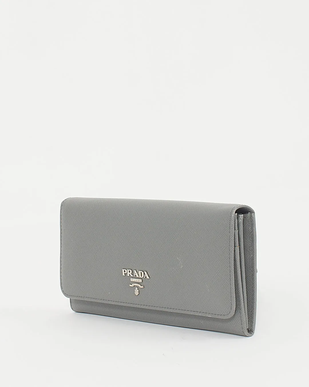 Prada Grey Saffiano Leather Wallet Continental Wallet