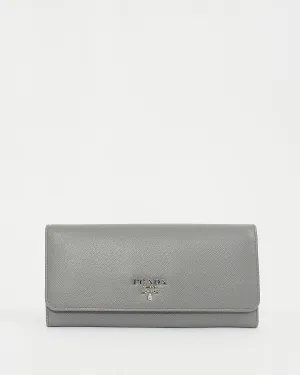 Prada Grey Saffiano Leather Wallet Continental Wallet