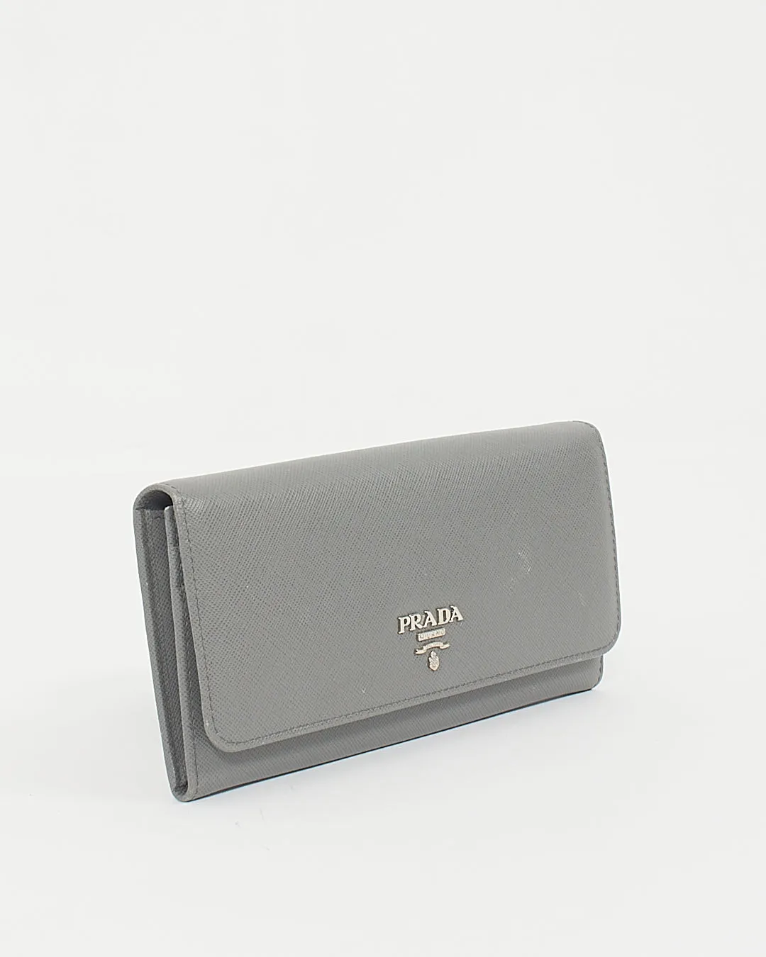 Prada Grey Saffiano Leather Wallet Continental Wallet