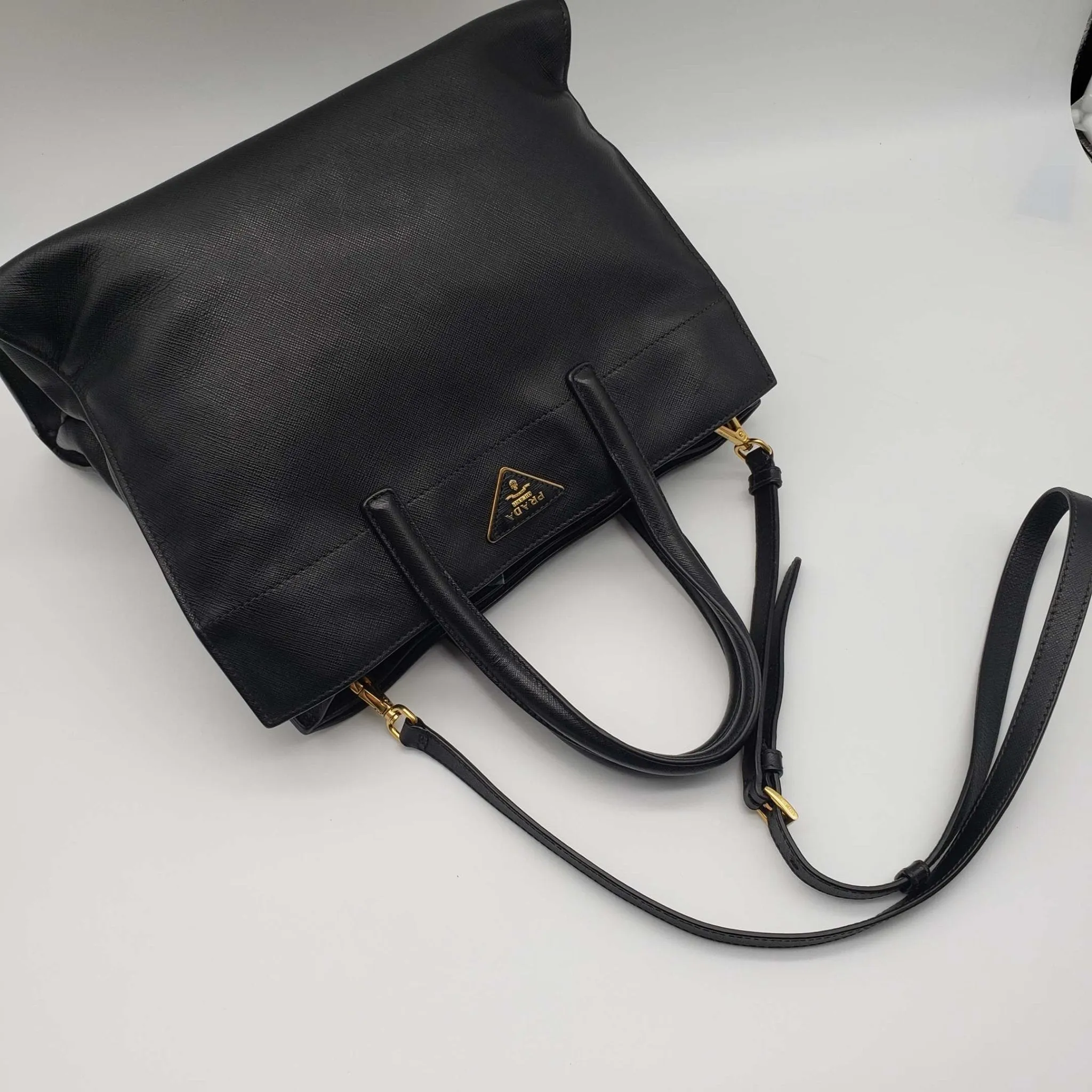 Prada Saffiano Triple Pocket Nero Black Shoulder Bag