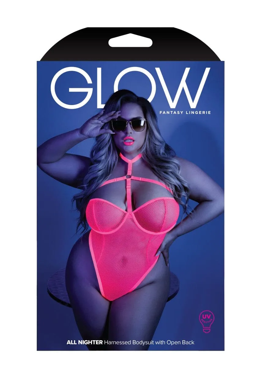 Queen Size UV Reactive Harness Bodysuit with Open Back