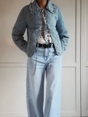 QUILTED DENIM TIE JACKET - BLUE