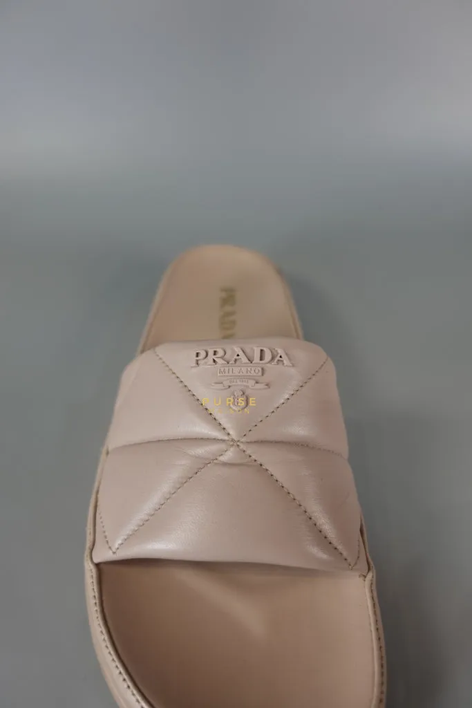 Quilted Nappa Leather Women's Slides in Beige Size 39 Eu (24.5 cm)