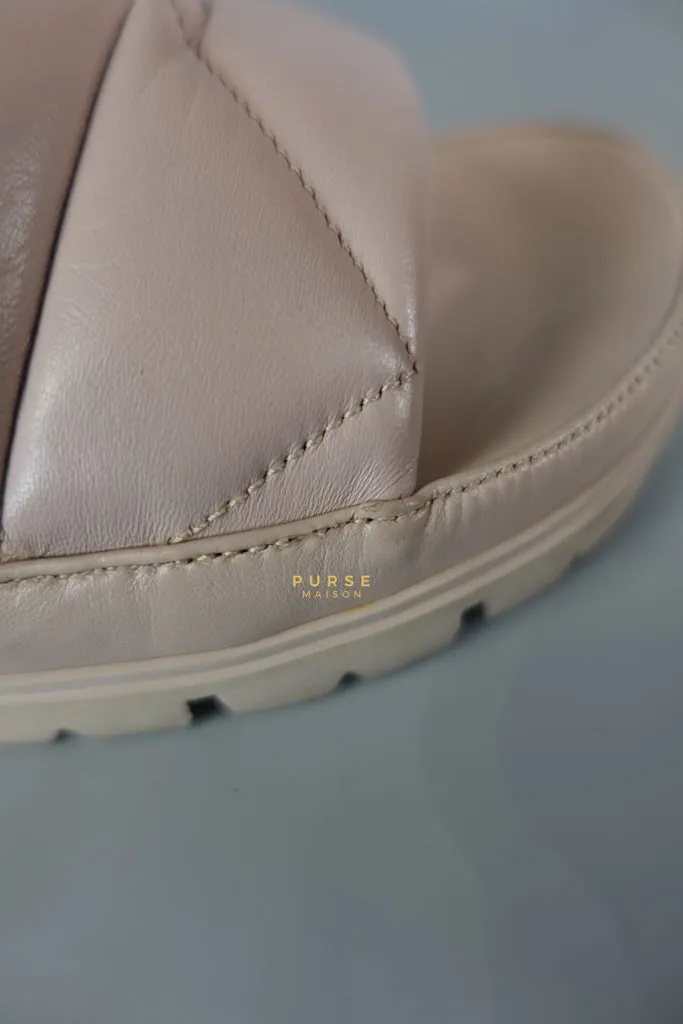 Quilted Nappa Leather Women's Slides in Beige Size 39 Eu (24.5 cm)