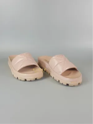 Quilted Nappa Leather Women's Slides in Beige Size 39 Eu (24.5 cm)