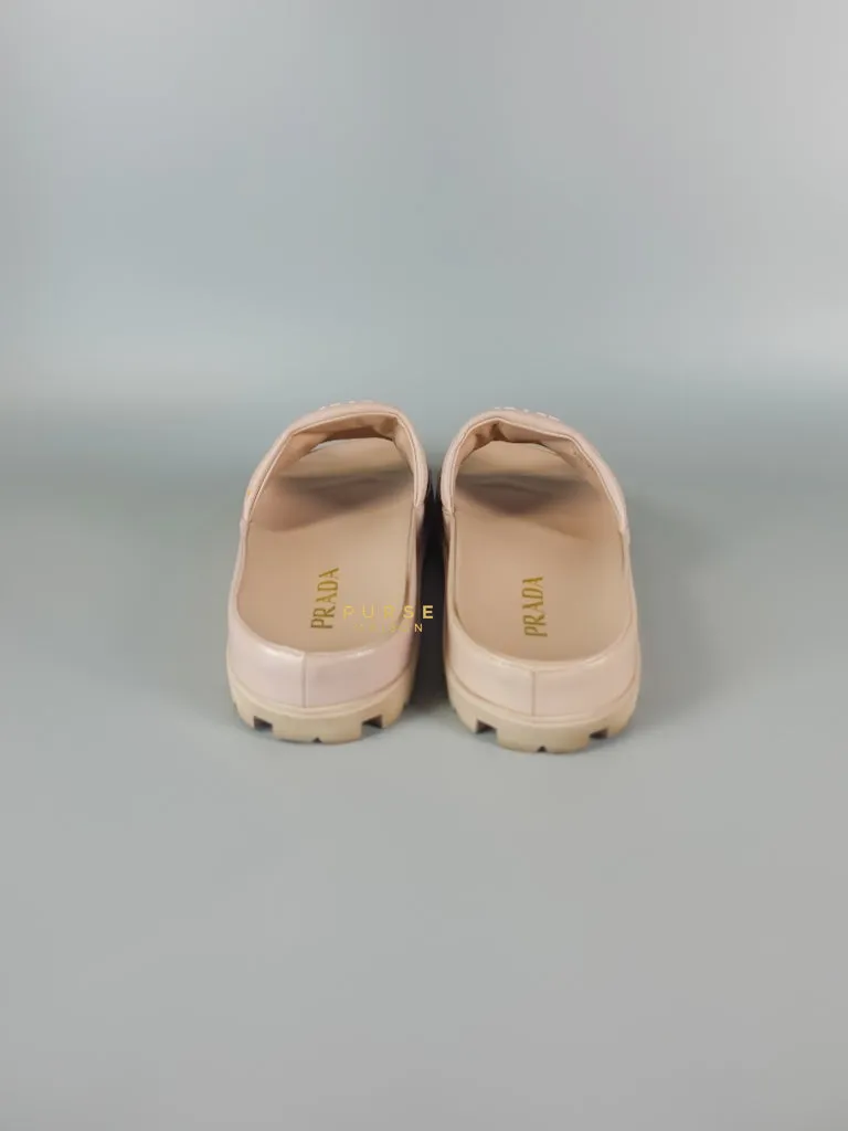 Quilted Nappa Leather Women's Slides in Beige Size 39 Eu (24.5 cm)