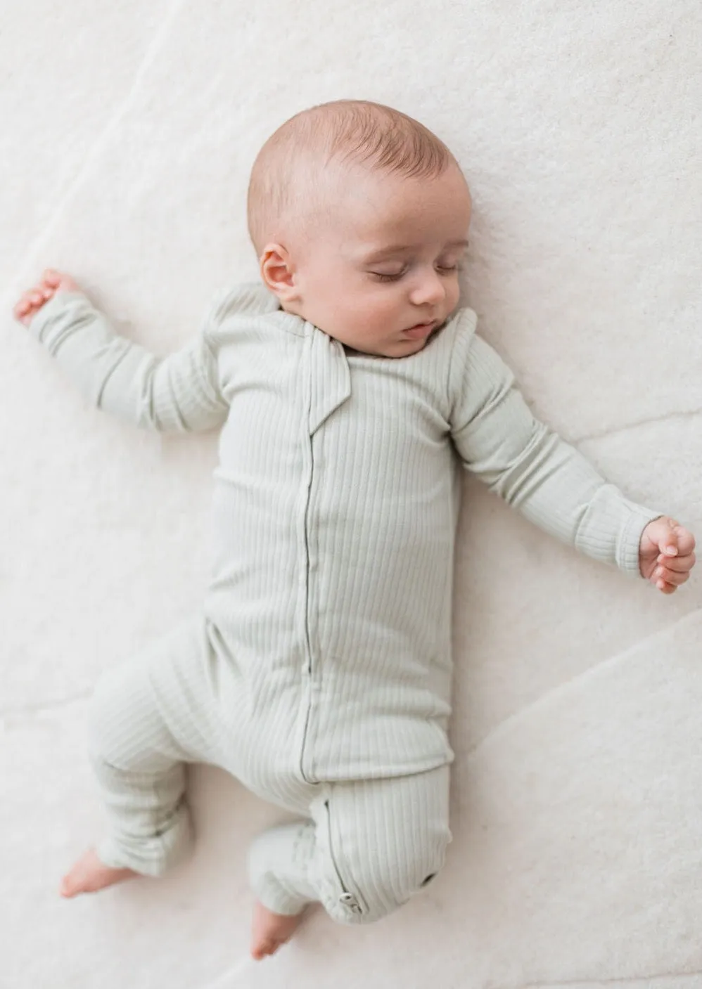 Ribbed Zipper Romper | Pistachio